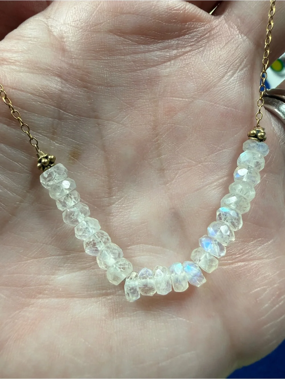 Gold filled Moonstone Beaded Bar necklace.